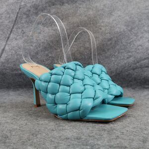 Marc Fisher Shoes Womens 7.5 Sandal Mule Dakina Heels Woven Leather Square Toe